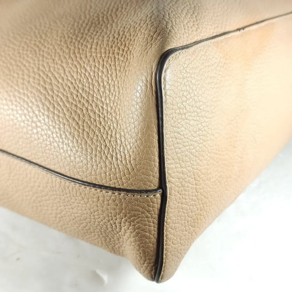 Tory Burch Taylor Beige Pebbled Leather Large Logo Tote Bag Shoulder Bag
